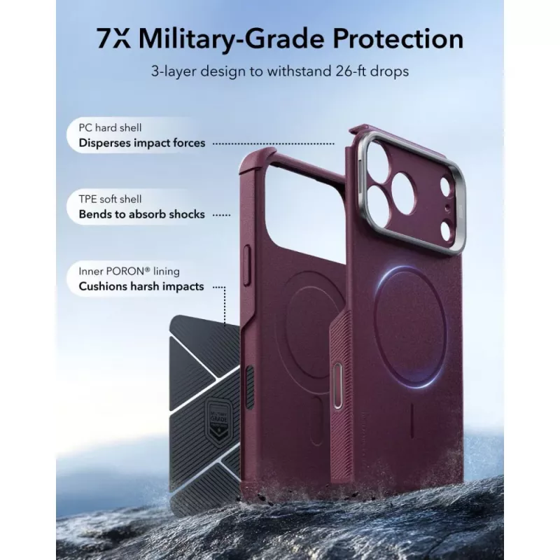 ESR Cyber Tough Kickstand Custodia MagSafe per iPhone 17 Pro / 18 Pro – Deep Burgundy