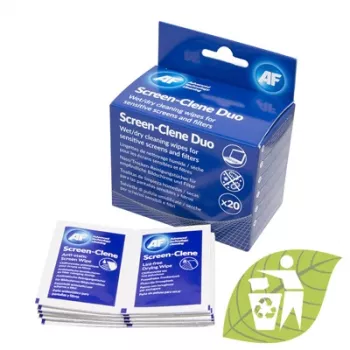AF Screen-Clene Duo Wipes - Salviette umide/asciutte per la pulizia di schermi, 20 bustine (10 umide + 10 asciutte)