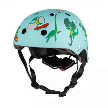 Hornit Jurassic S Casco per bicicletta bambino 48-53cm, design dinosauri, verde/blu/arancione, luce posteriore LED, CE EN 1078 DIS826