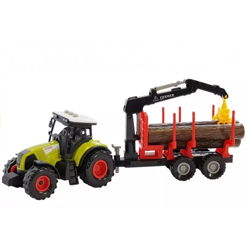 LEAN TOYS trattore Fendt 209 S con rimorchio forestale e tronchi, scala 1:16, verde/grigio/rosso