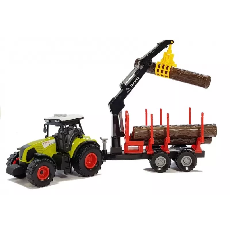LEAN TOYS trattore Fendt 209 S con rimorchio forestale e tronchi, scala 1:16, verde/grigio/rosso