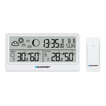 Blaupunkt WS20WH stazione meteo con sensore esterno, LCD a colori, orologio radiocontrollato DCF, fase lunare, funzione di ricarica USB