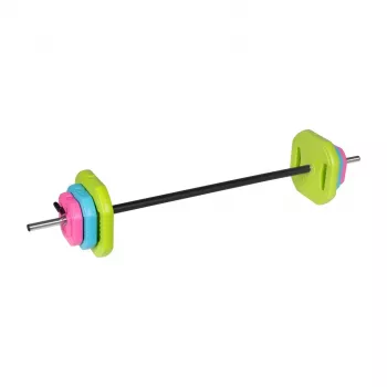 REBEL RBA-2336 Set bilanciere 20 kg con dischi bituminosi, barra 140 cm, chiusure a vite, nero