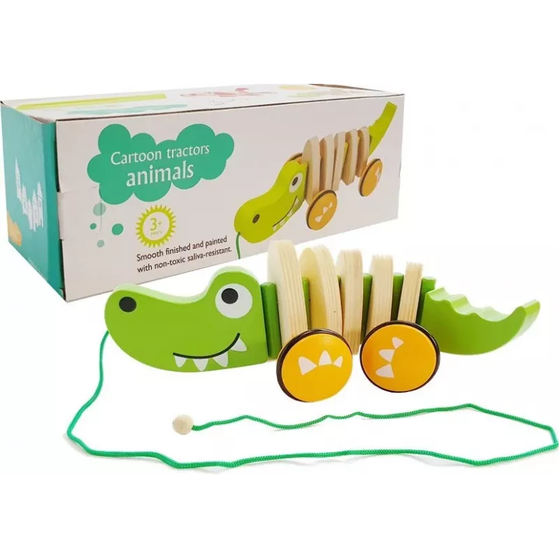 LEAN TOYS Coccodrillo in legno su ruote 18cm giocattolo da trainare