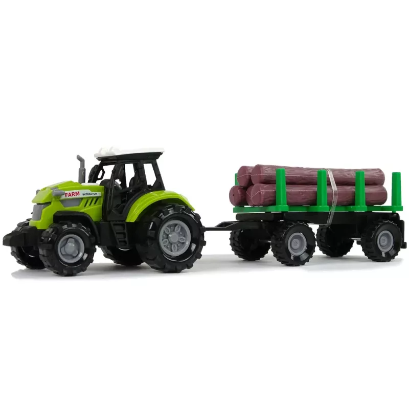 LEAN TOYS Trattore verde in legno con rimorchio ed effetti sonori