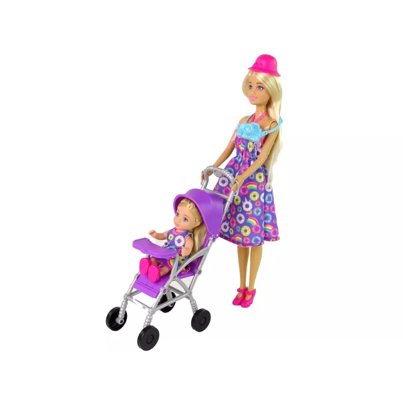 LEAN TOYS set passeggino per bambola con accessori – passeggino rosa con bambola morbida, biberon, coperta e borsa