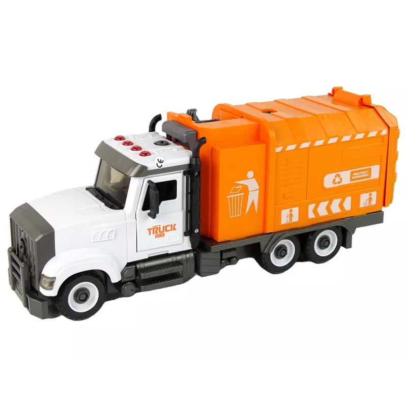 LEAN TOYS camion della spazzatura da montare e smontare con accessori arancione