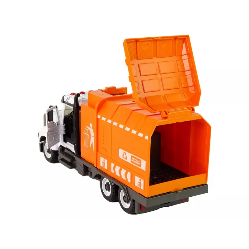 LEAN TOYS camion della spazzatura da montare e smontare con accessori arancione