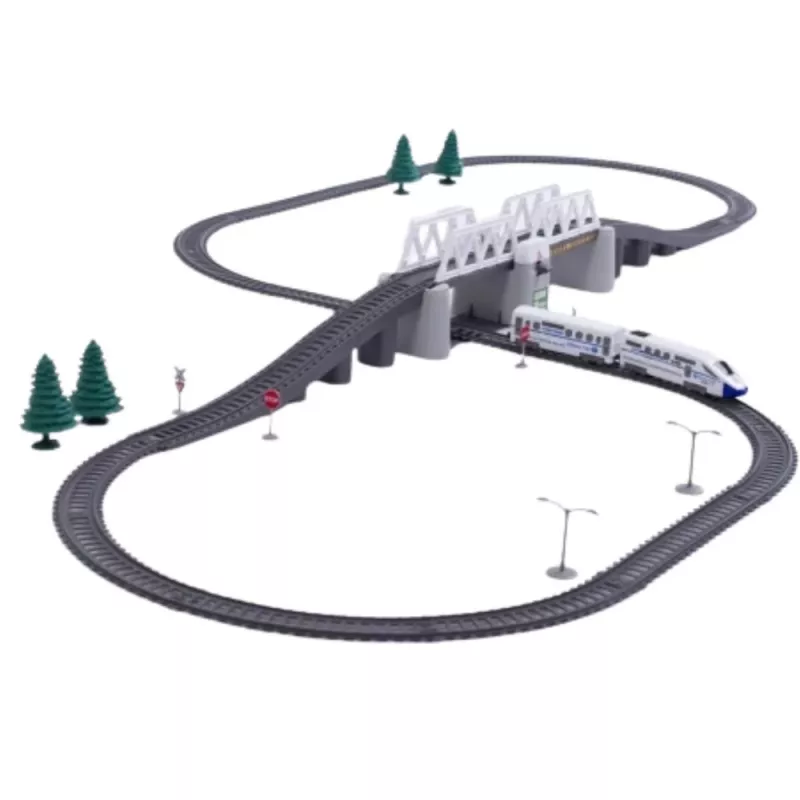 LEAN TOYS set treno elettrico con ponte levatoio e binario 366 cm