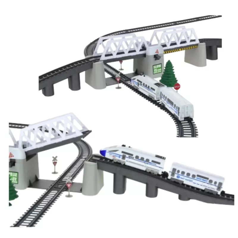 LEAN TOYS set treno elettrico con ponte levatoio e binario 366 cm