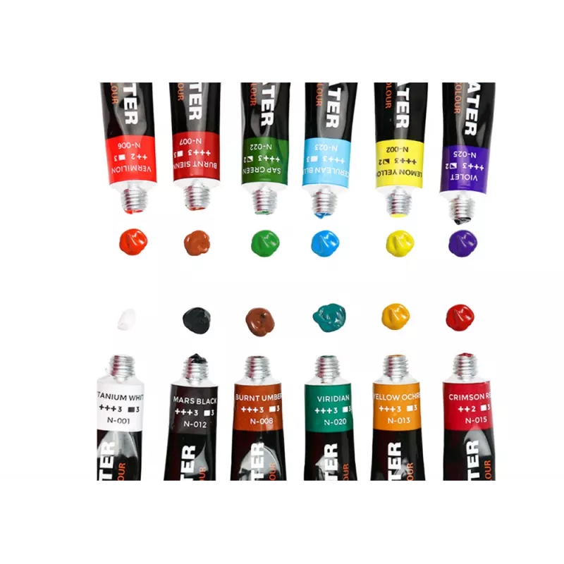 LEAN set colori acrilici in tubetti, 12 colori, 12 ml ciascuno, qualità studente