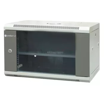 EMITER EM/AP6406 armadio di rete a parete 19 pollici 6U, 600x450x370 mm, porta in vetro temperato, acciaio, nero