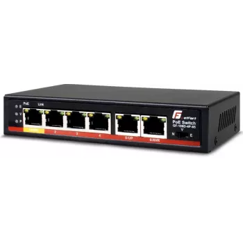 GETFORT GF-106D-4P-65 Switch Fast Ethernet PoE+ 6 porte con 4 porte PoE e 2 porte uplink, budget 65W, desktop in metallo