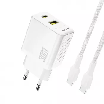 Dudao A27TCEU PD 30W GaN Caricabatterie da parete USB-A USB-C con cavo USB-C - bianco