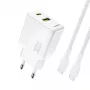 Dudao A27TCEU PD 30W GaN Caricabatterie da parete USB-A USB-C con cavo USB-C - bianco