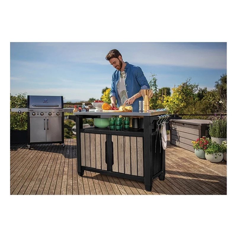 KETER Tavolo da grill Deco Unity XL 207L effetto frassino