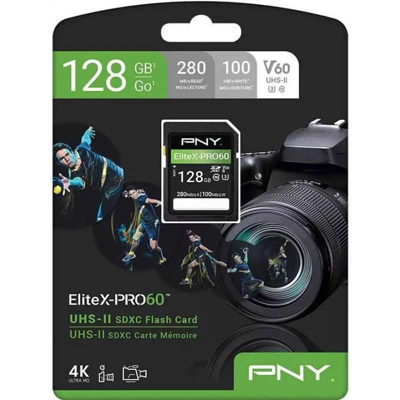 PNY EliteX-PRO60 scheda di memoria flash 128GB Video Class V60 UHS-II U3 Class10 MicroSDXC