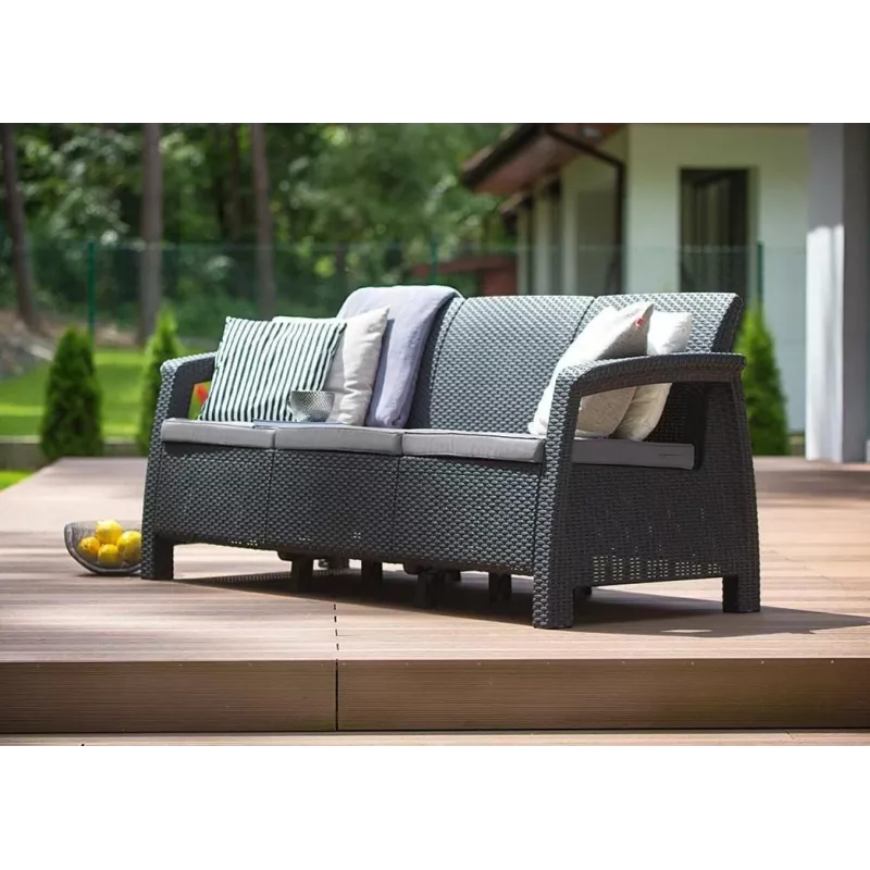 KETER Corfu Love Seat Max divano da giardino triplo grigio