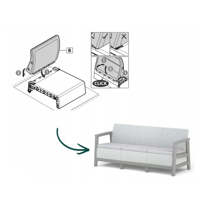 KETER divano da giardino tre posti Scandi Linea divano 3 posti grigio chiaro/grigio acciaio scuro