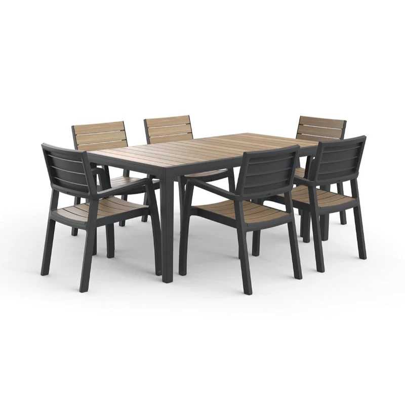 KETER Tavolo da giardino Deco Corale 160 effetto teak/grigio