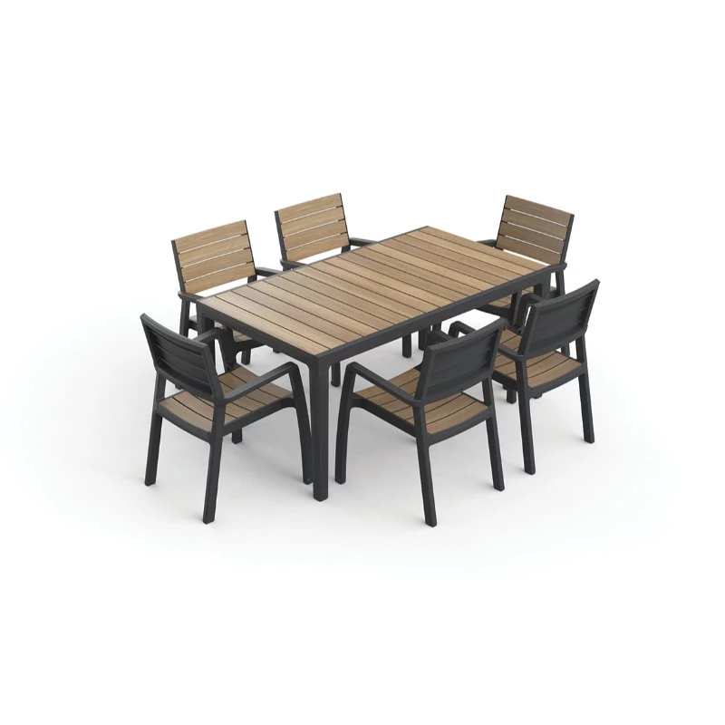 KETER Tavolo da giardino Deco Corale 160 effetto teak/grigio