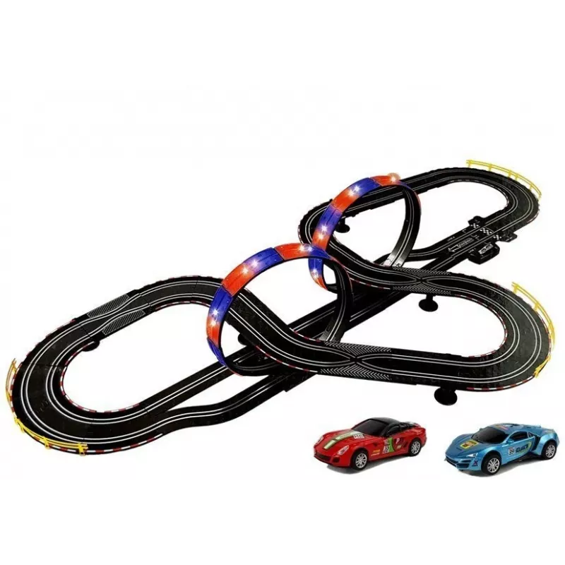 LEAN TOYS pista da corsa 2 auto Top Turbo luci 7,6 m di lunghezza