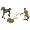 LEAN TOYS set di figure animali cavallo coniglio grigio contadino