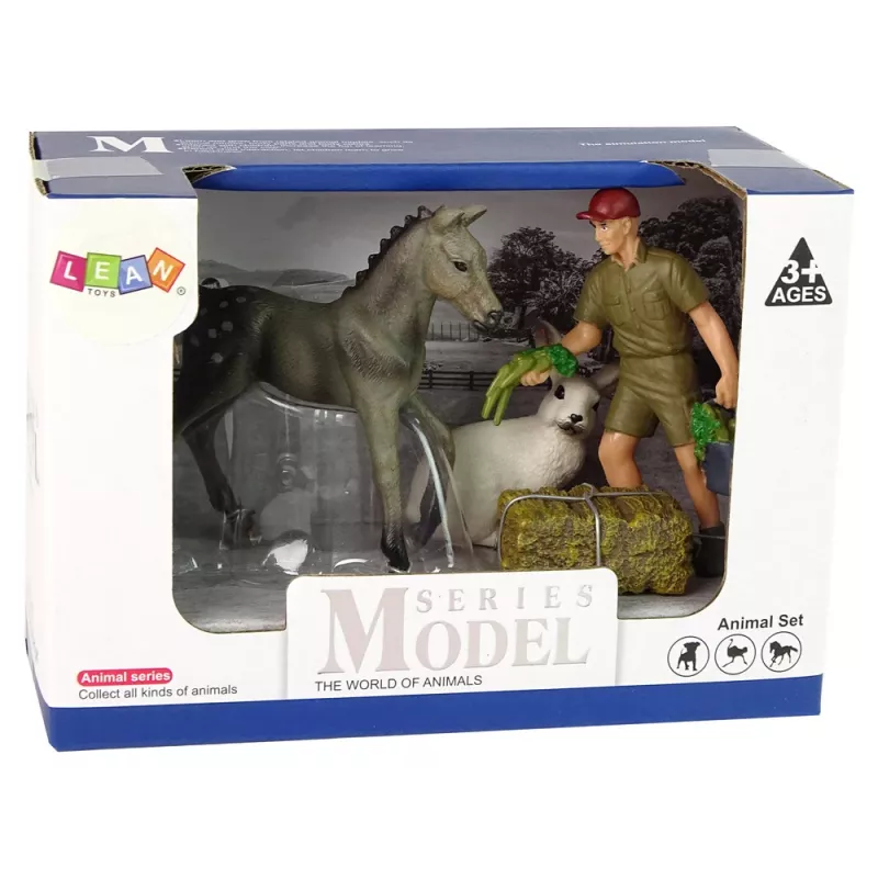 LEAN TOYS set di figure animali cavallo coniglio grigio contadino