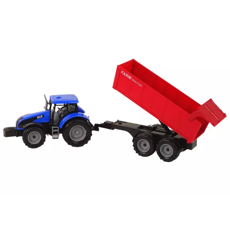LEAN TOYS trattore con rimorchio veicolo agricolo fattoria blu
