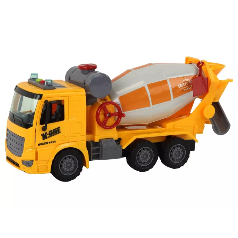 LEAN TOYS camion betoniera con botte orientabile, suono, luce, giallo, 1:16