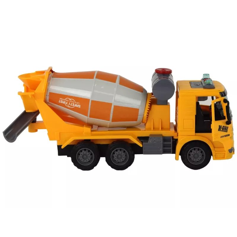 LEAN TOYS camion betoniera con botte orientabile, suono, luce, giallo, 1:16
