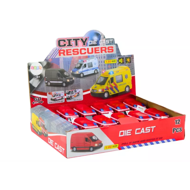LEAN TOYS camion dei pompieri 1:32 con portiere apribili, luce e suono, a spinta, rosso