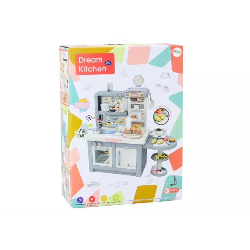 LEAN TOYS cucina dei sogni per bambini con luce, suoni, vapore e accessori, grigio