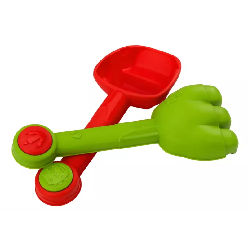 LEAN TOYS set secchiello per sabbia con doccia, paletta, rastrello, formine, dinosauro