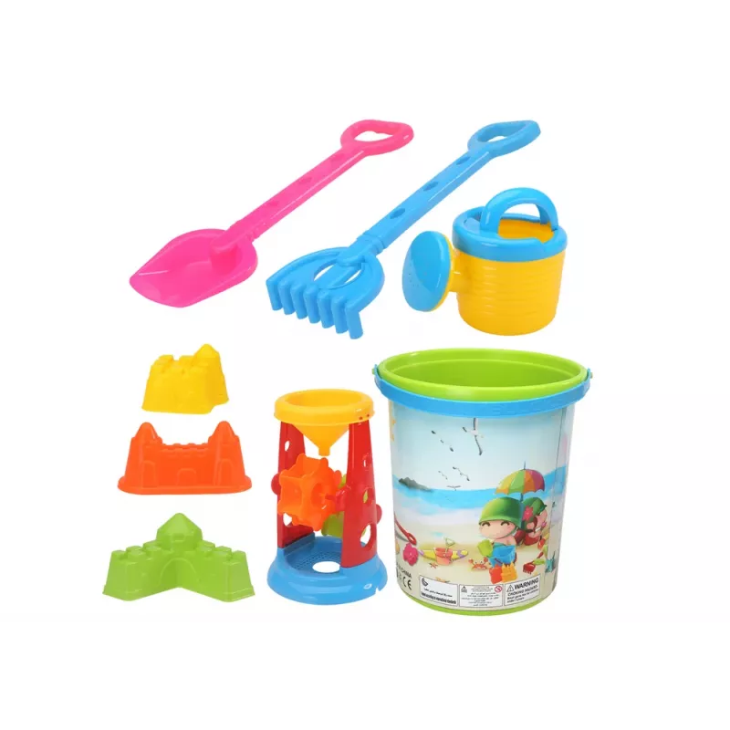 LEAN TOYS set giochi da sabbia, secchiello, mulino per sabbia, annaffiatoio, formine colorate