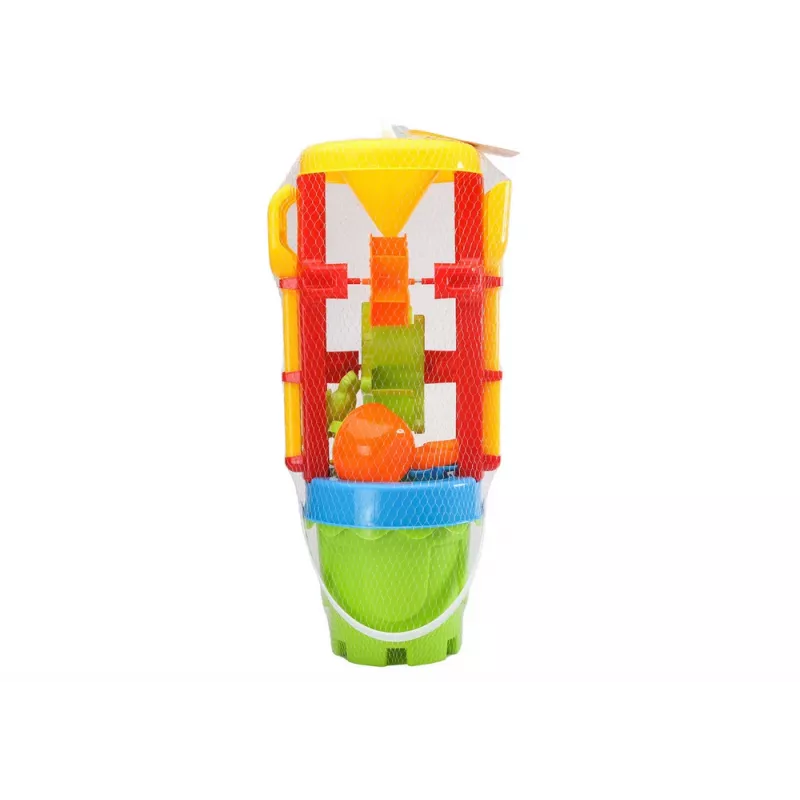 LEAN TOYS 18546 set giochi da sabbia con grande mulino per sabbia, secchiello e formine colorate – set da spiaggia e sabbiera da 7 pezzi per bambini da 12 mesi