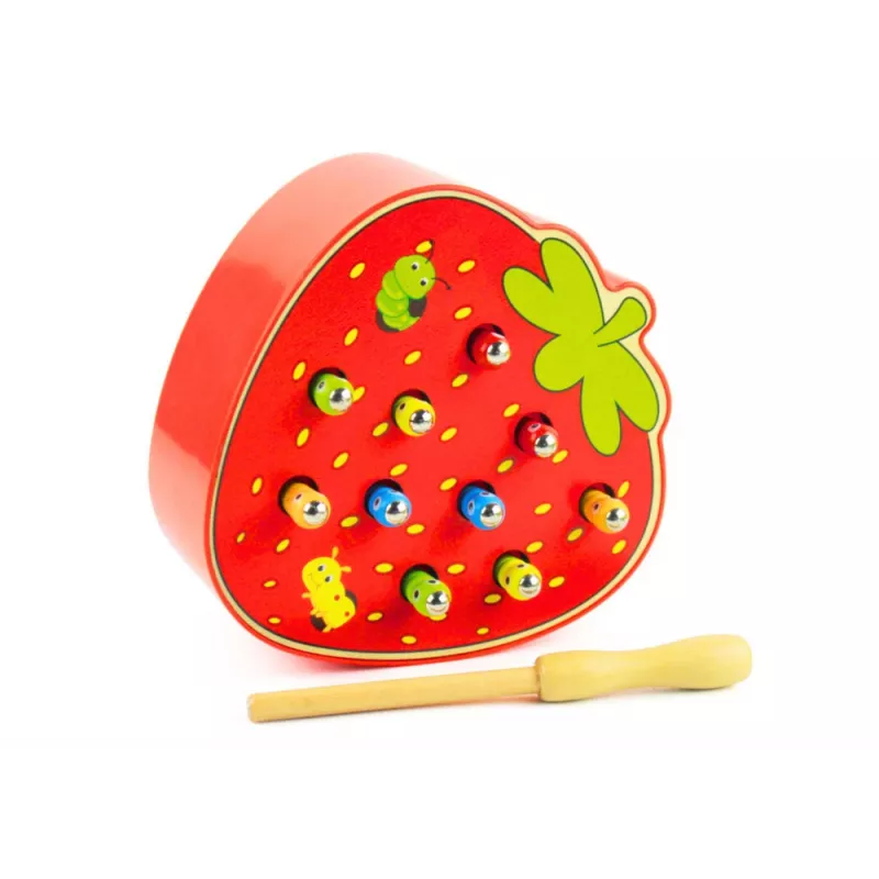 LEAN TOYS gioco di abilità in legno Catch the Bug fragola rosso