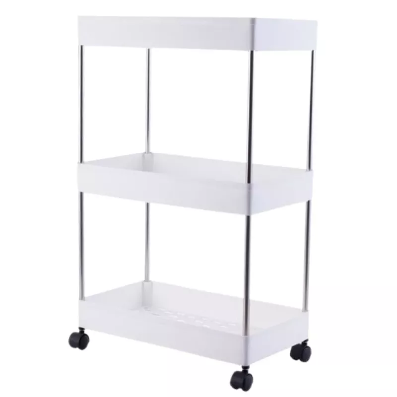 LEAN TOYS scaffale mobile 3 livelli bianco su ruote