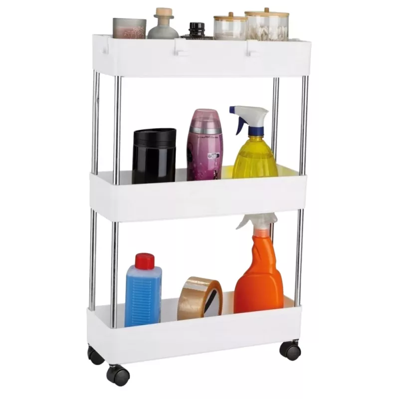 LEAN TOYS scaffale mobile 3 livelli bianco su ruote
