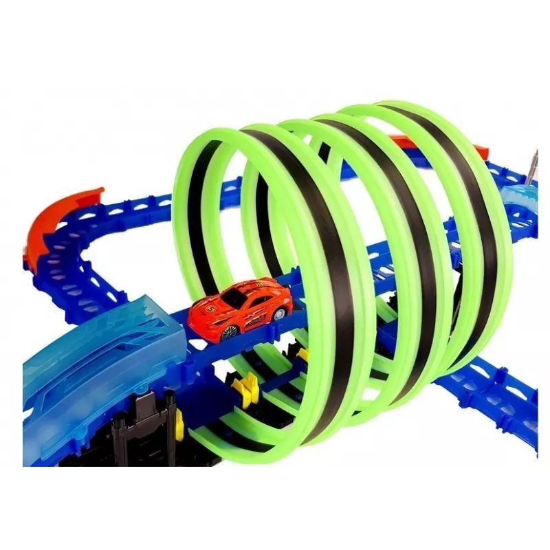 LEAN TOYS pista da corsa che brilla al buio, con looping e auto radiocomandata