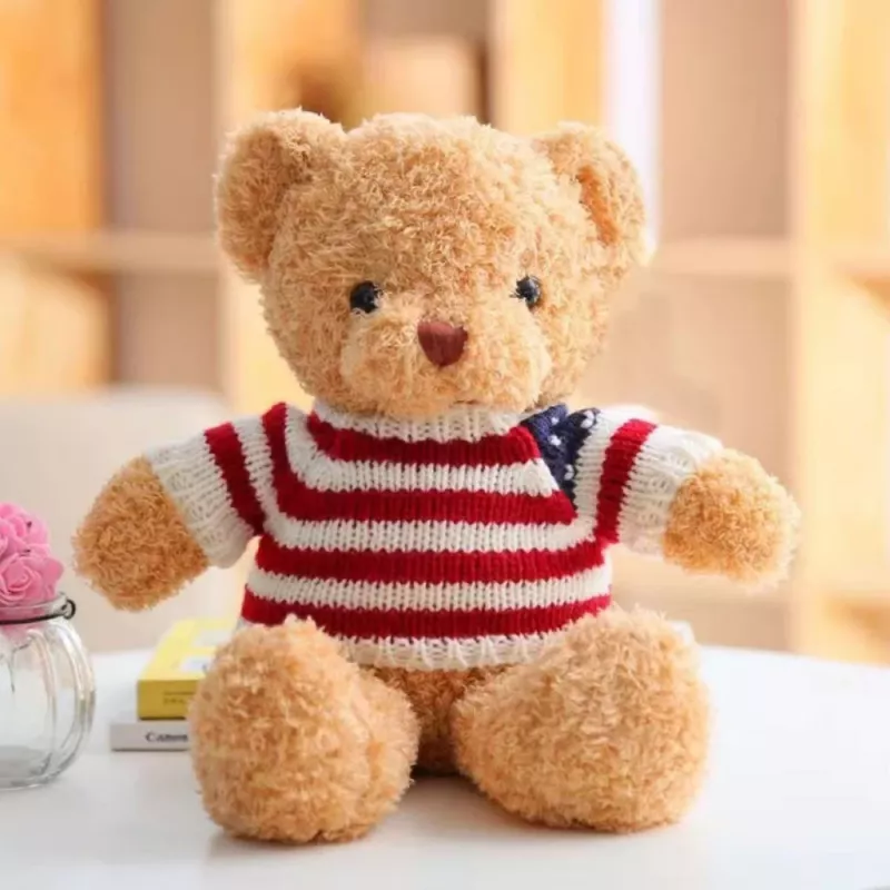 LEAN TOYS Peluche mascotte orsetto in t-shirt a righe crema 32cm