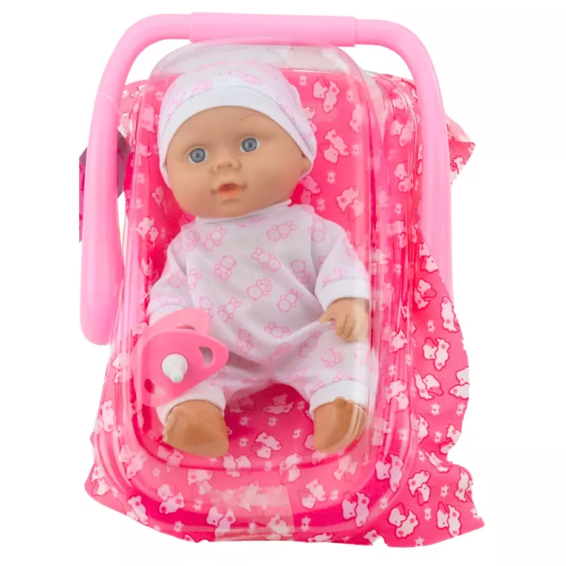 LEAN TOYS Bambola neonata in borsa porta bebè con pigiama, cappello e ciuccio, rosa