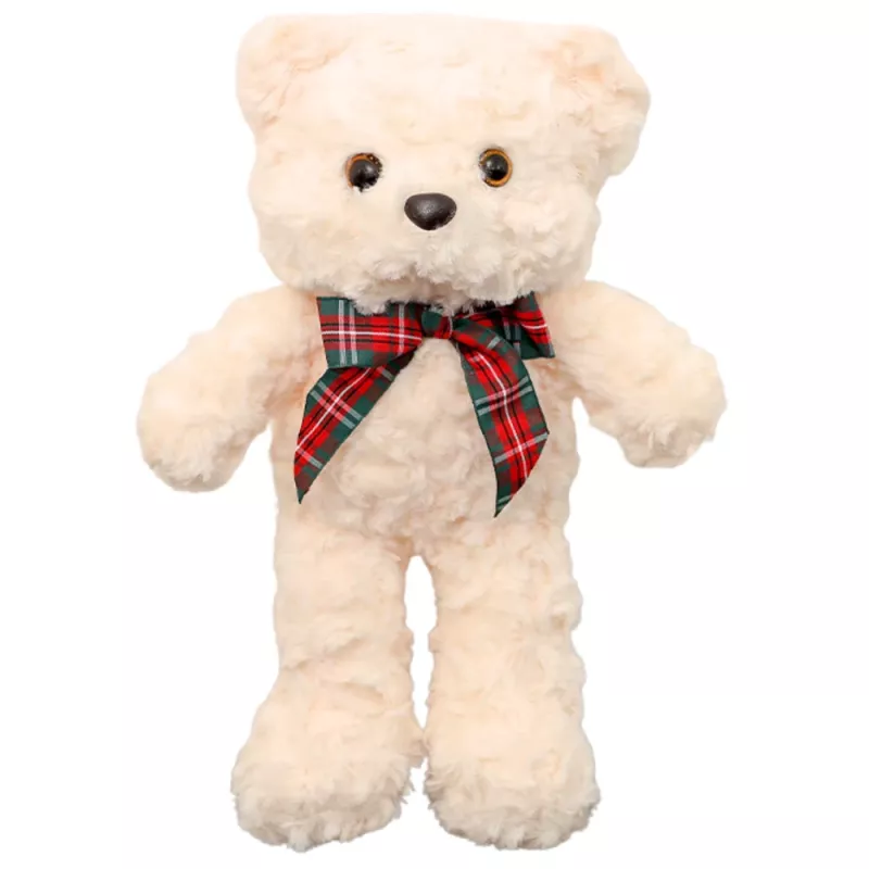 LEAN TOYS Peluche mascotte orsetto con fiocco bianco 30cm