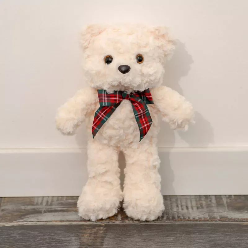 LEAN TOYS Peluche mascotte orsetto con fiocco bianco 30cm