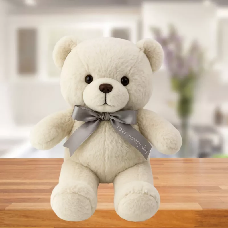 LEAN TOYS Peluche mascotte orsetto con fiocco Happy Every Day bianco 55cm