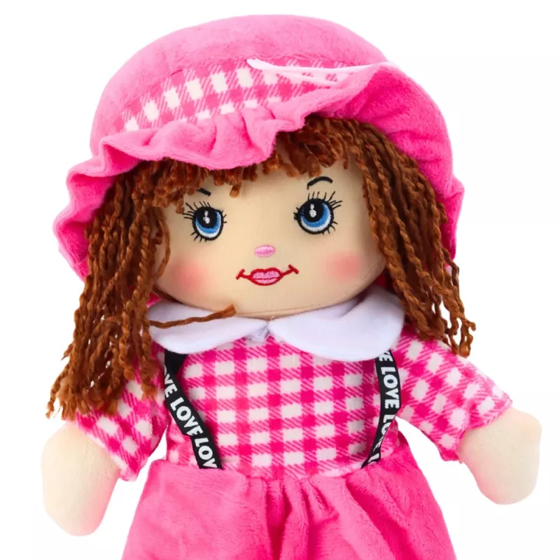 LEAN TOYS Bambola in stoffa peluche vestito a quadri rosa 35 cm