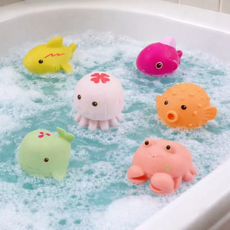 LEAN TOYS Set di 6 animali marini didattici in gomma per il bagnetto e il gioco.