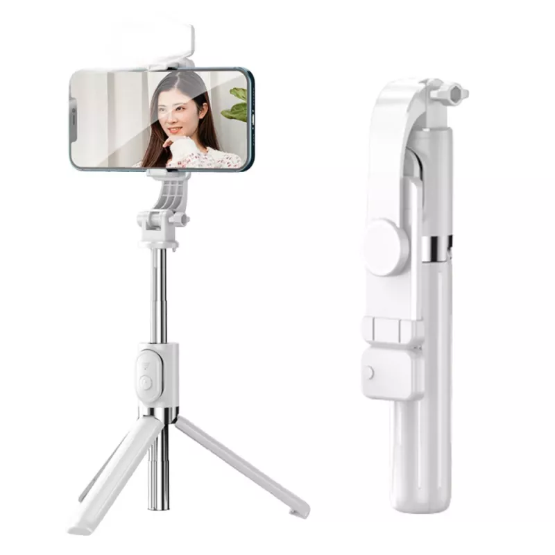 LEAN Stativo selfie stick con telecomando Bluetooth e supporto per telefono ZS8 bianco
