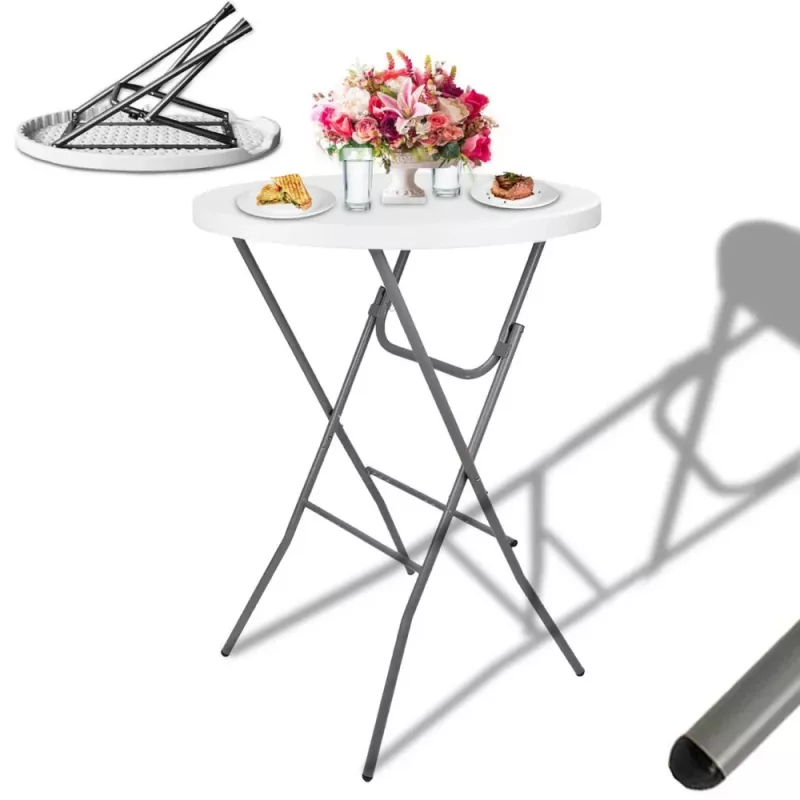 LEAN Tavolo pieghevole con blocco catering banchetto rotondo bianco 80x73cm