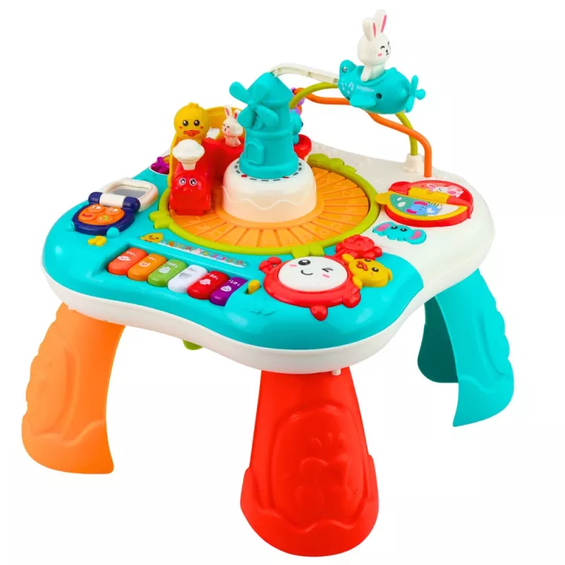 LEAN TOYS Tavolo didattico pannello musicale interattivo pianoforte 2 in 1 turchese
